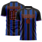 Custom Black Thunder Blue-Orange Pinstripe Line Sports Sublimation Soccer Uniform Jersey