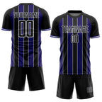 Custom Black Dark Purple-White Pinstripe Line Sports Sublimation Soccer Uniform Jersey