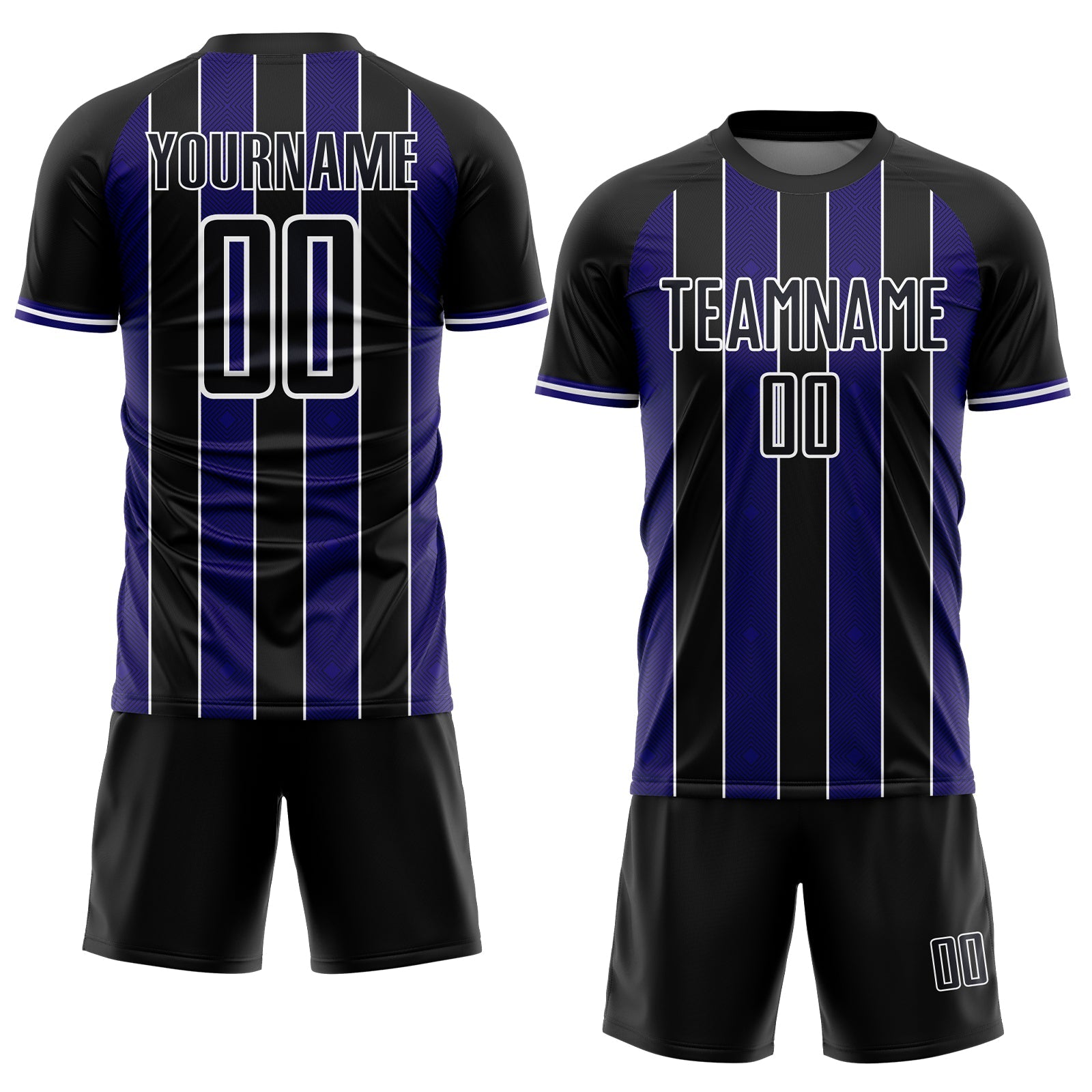 Custom Black Dark Purple-White Pinstripe Line Sports Sublimation Soccer Uniform Jersey