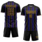 Custom Black Dark Purple-Gold Pinstripe Line Sports Sublimation Soccer Uniform Jersey