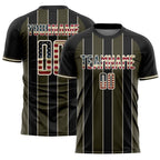 Custom Black Vintage USA Flag Olive-Cream Pinstripe Line Sports Sublimation Soccer Uniform Jersey
