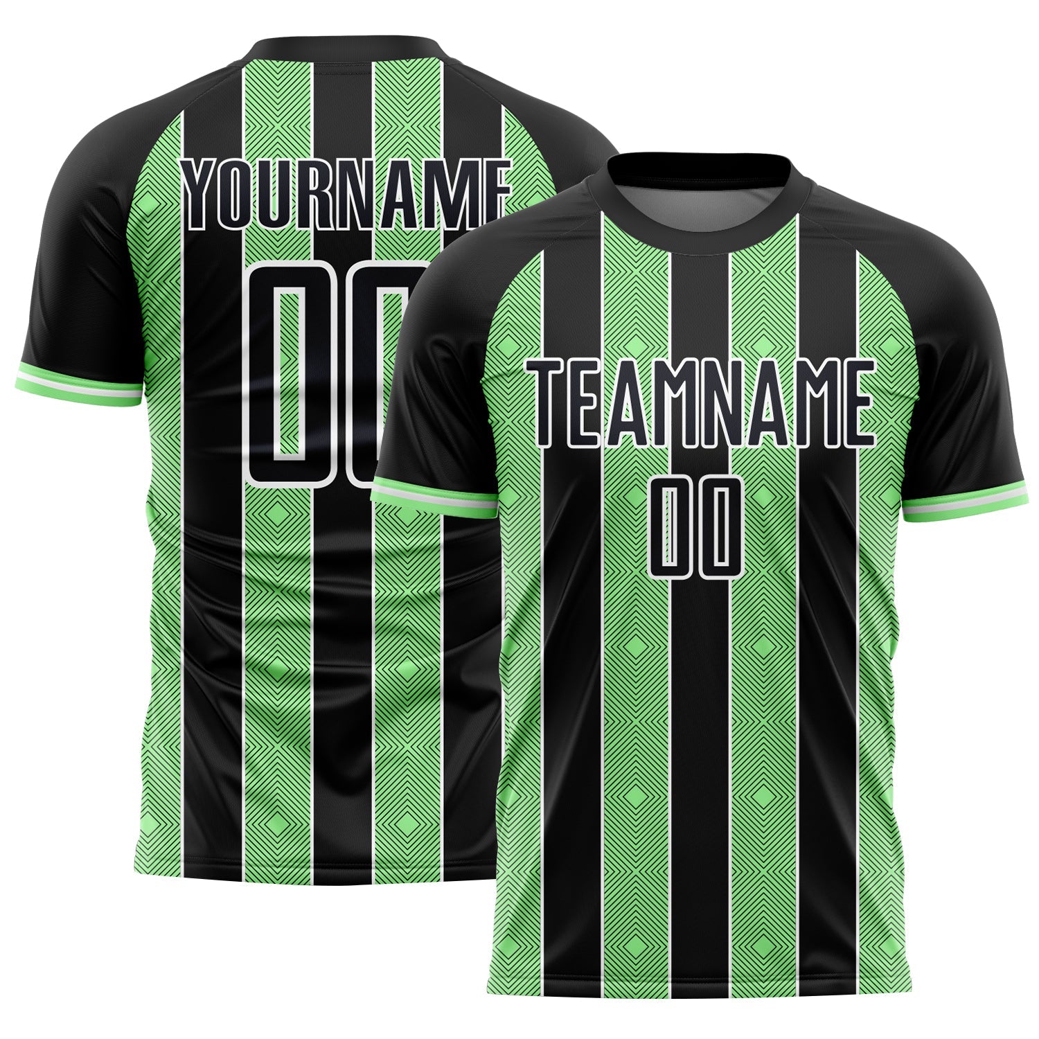 Custom Black Pea Green-White Pinstripe Line Sports Sublimation Soccer Uniform Jersey