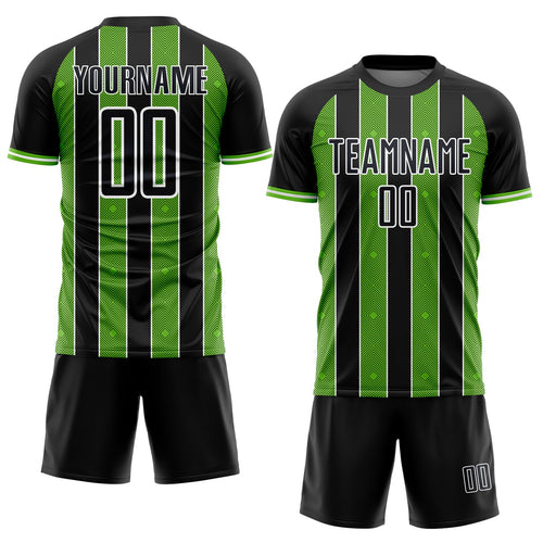 Custom Black Aurora Green-White Pinstripe Line Sports Sublimation Soccer Uniform Jersey