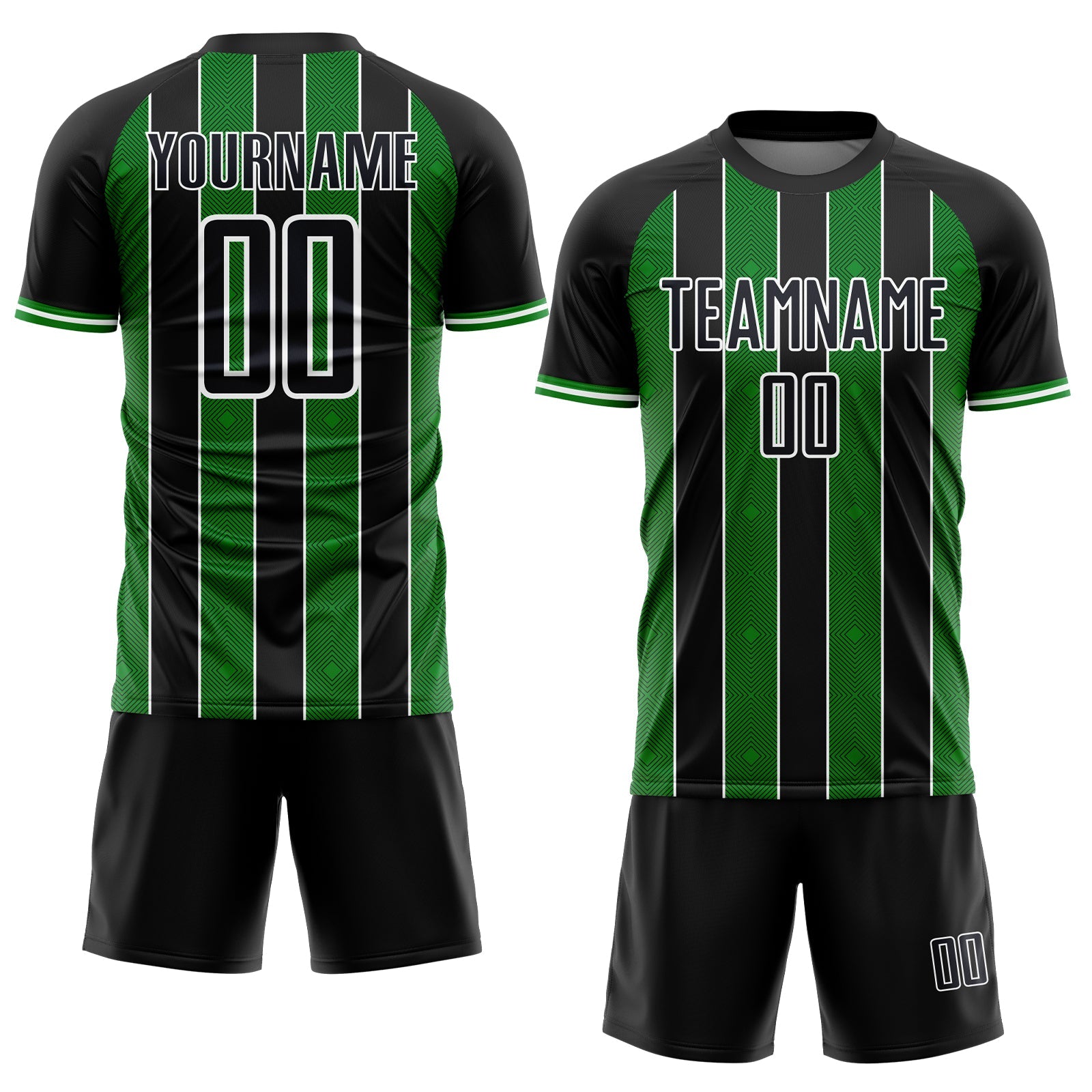 Custom Black Grass Green-White Pinstripe Line Sports Sublimation Soccer Uniform Jersey