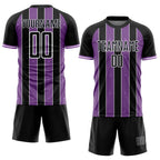 Custom Black Medium Purple-White Pinstripe Line Sports Sublimation Soccer Uniform Jersey