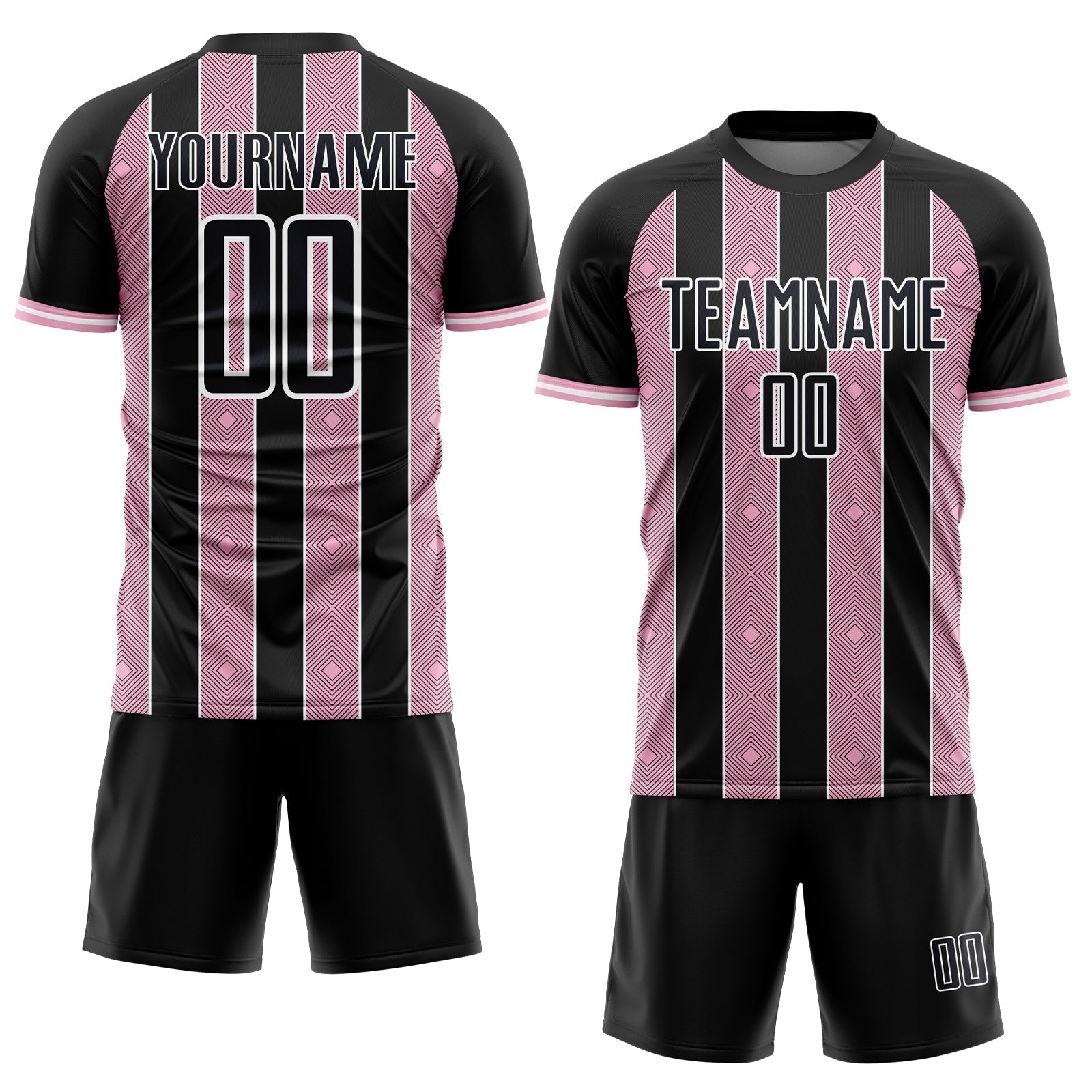 Custom Black Light Pink-White Pinstripe Line Sports Sublimation Soccer Uniform Jersey