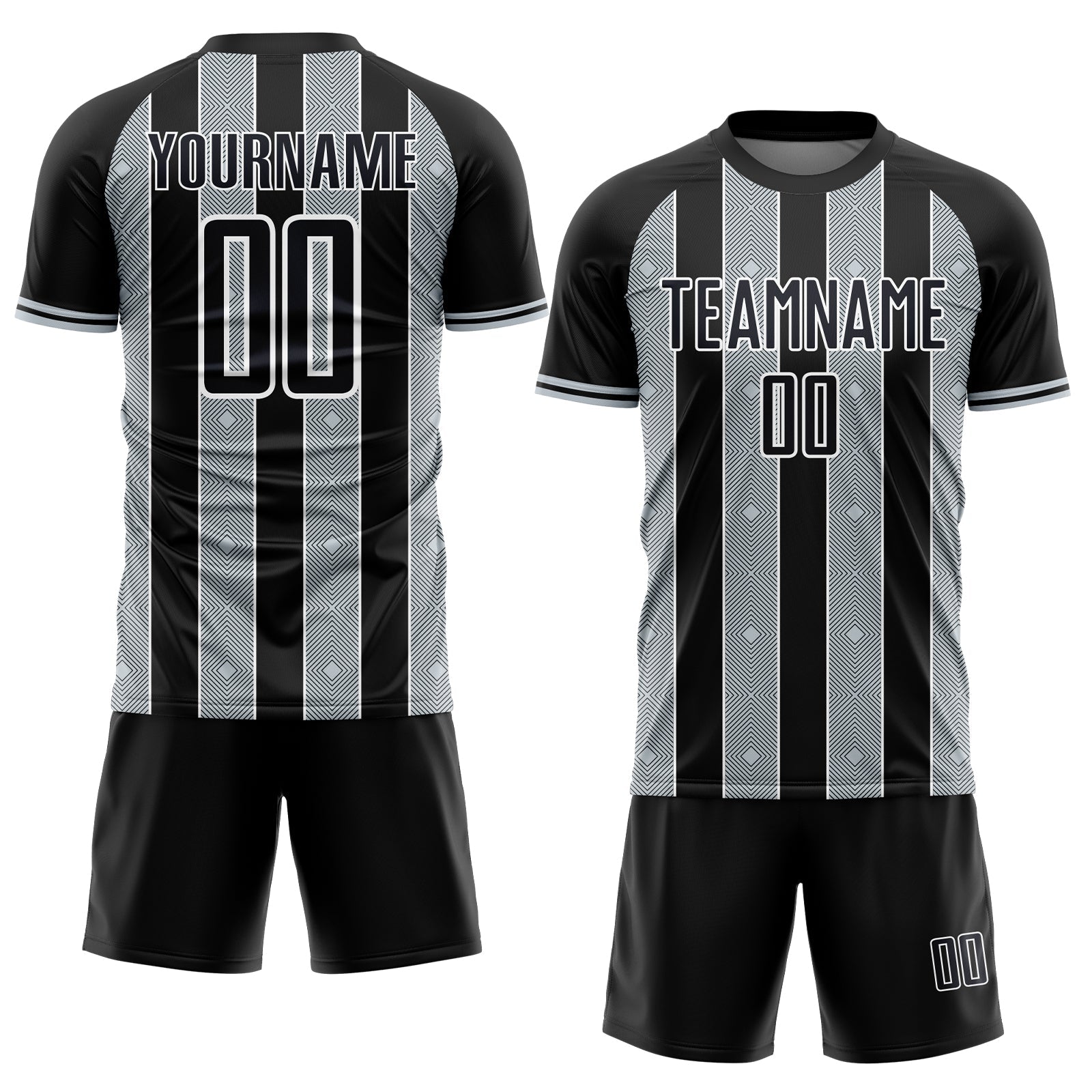 Custom Black Silver-White Pinstripe Line Sports Sublimation Soccer Uniform Jersey