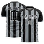 Custom Black Silver-White Pinstripe Line Sports Sublimation Soccer Uniform Jersey