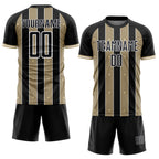 Custom Black Vegas Gold-White Pinstripe Line Sports Sublimation Soccer Uniform Jersey