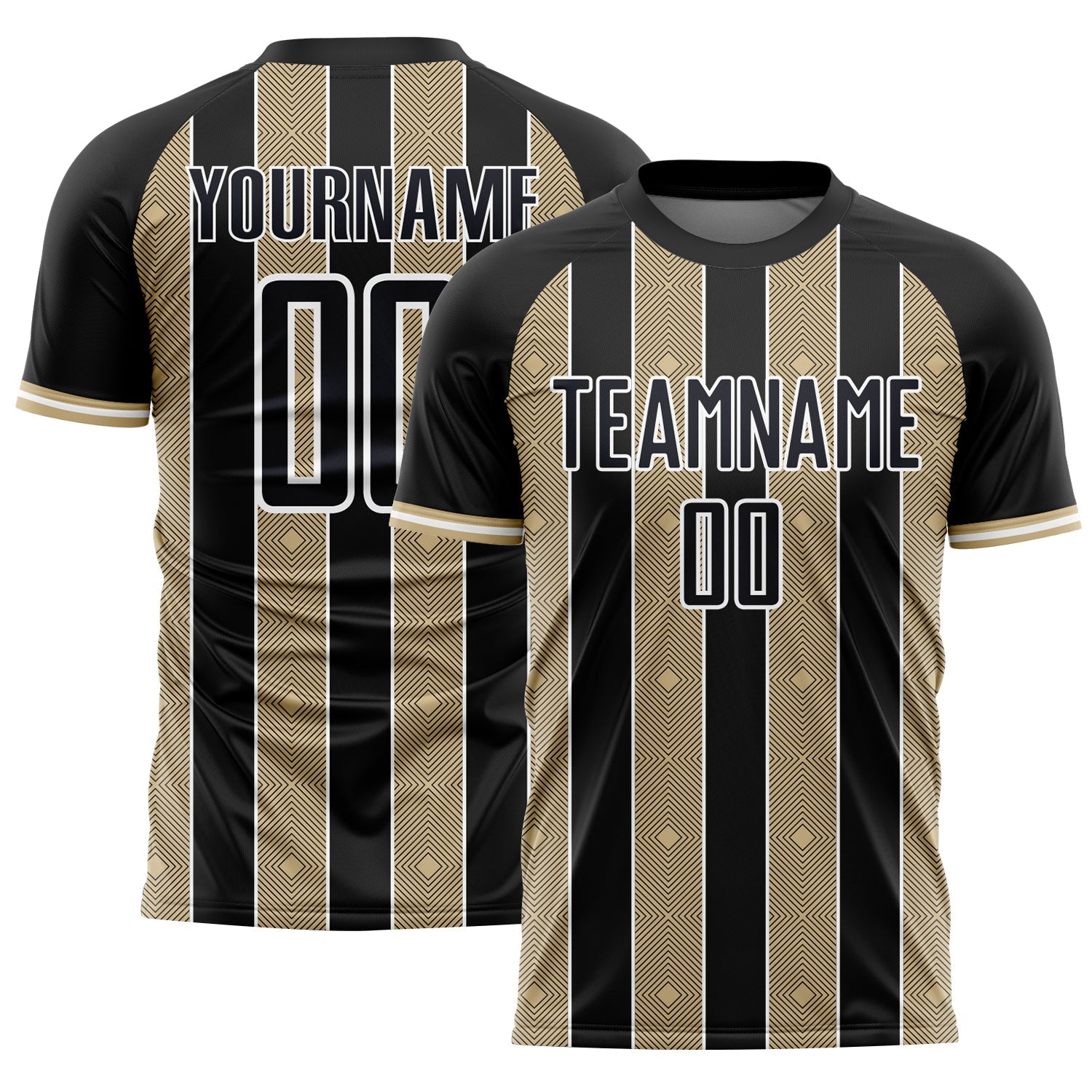 Custom Black Vegas Gold-White Pinstripe Line Sports Sublimation Soccer Uniform Jersey