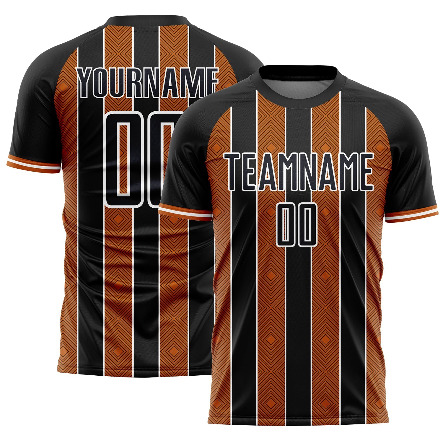 Custom Black Texas Orange-White Pinstripe Line Sports Sublimation Soccer Uniform Jersey