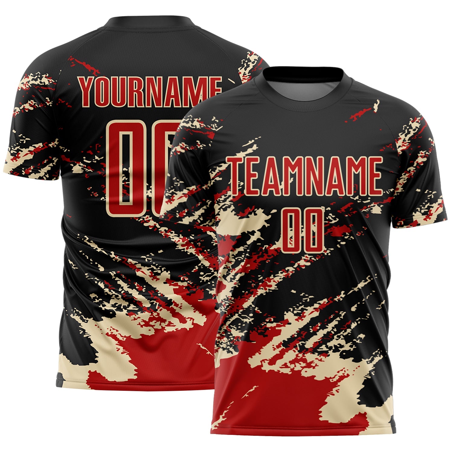 Custom Black Red-Cream Abstract Fragment Art Splash Sports Sublimation Soccer Uniform Jersey