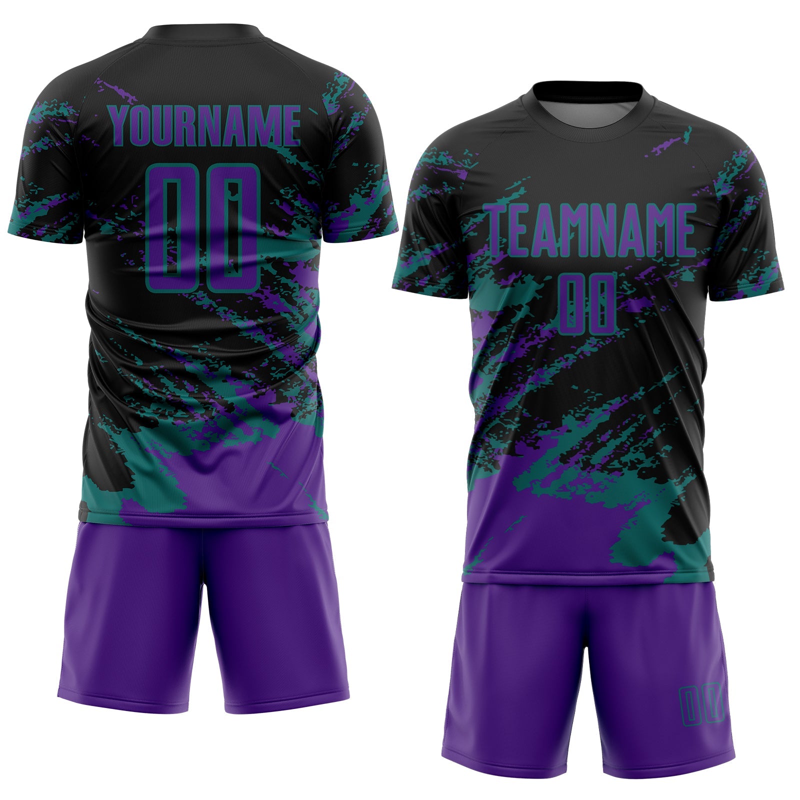Custom Black Purple-Teal Abstract Fragment Art Splash Sports Sublimation Soccer Uniform Jersey