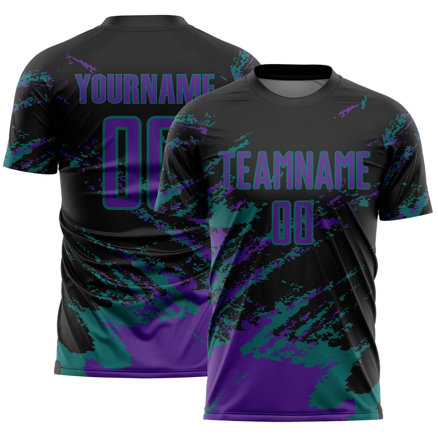 Custom Black Purple-Teal Abstract Fragment Art Splash Sports Sublimation Soccer Uniform Jersey
