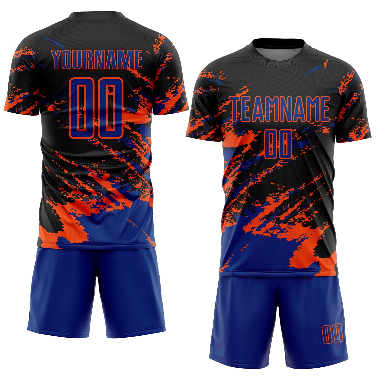 Custom Black Royal-Orange Abstract Fragment Art Splash Sports Sublimation Soccer Uniform Jersey