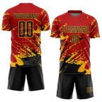 Custom Red Black-Gold Abstract Fragment Art Splash Sports Sublimation Soccer Uniform Jersey