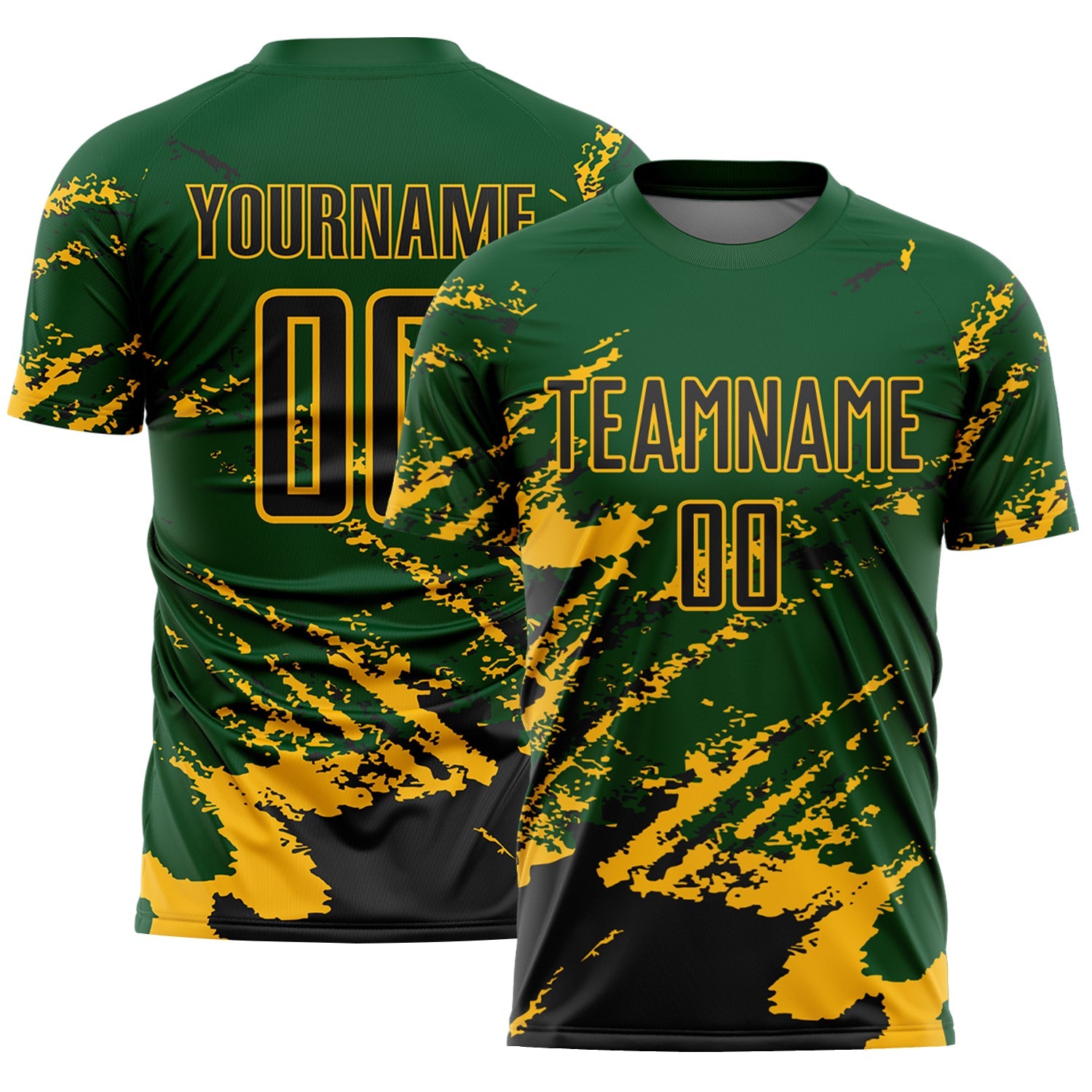 Custom Green Black-Gold Abstract Fragment Art Splash Sports Sublimation Soccer Uniform Jersey