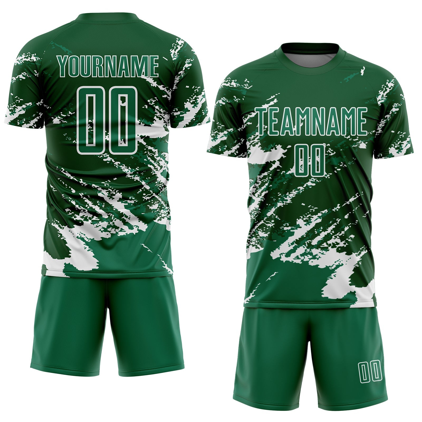 Custom Green Kelly Green-White Abstract Fragment Art Splash Sports Sublimation Soccer Uniform Jersey