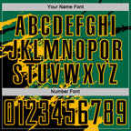 Custom Kelly Green Black-Gold Abstract Fragment Art Splash Sports Sublimation Soccer Uniform Jersey