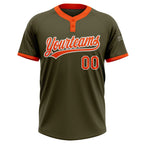 Custom Olive Vintage USA Flag-Cream Salute To Service Two-Button Unisex Softball Jersey