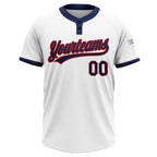 Custom White Navy-Red Two-Button Unisex Softball Jersey