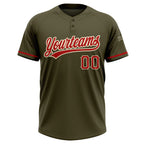 Custom Olive Red-Cream Salute To Service Two-Button Unisex Softball Jersey