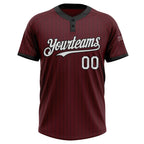Custom Burgundy Black Pinstripe White Two-Button Unisex Softball Jersey