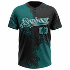 Custom Teal Black-White 3D Pattern Abstract Brush Stroke Two-Button Unisex Softball Jersey