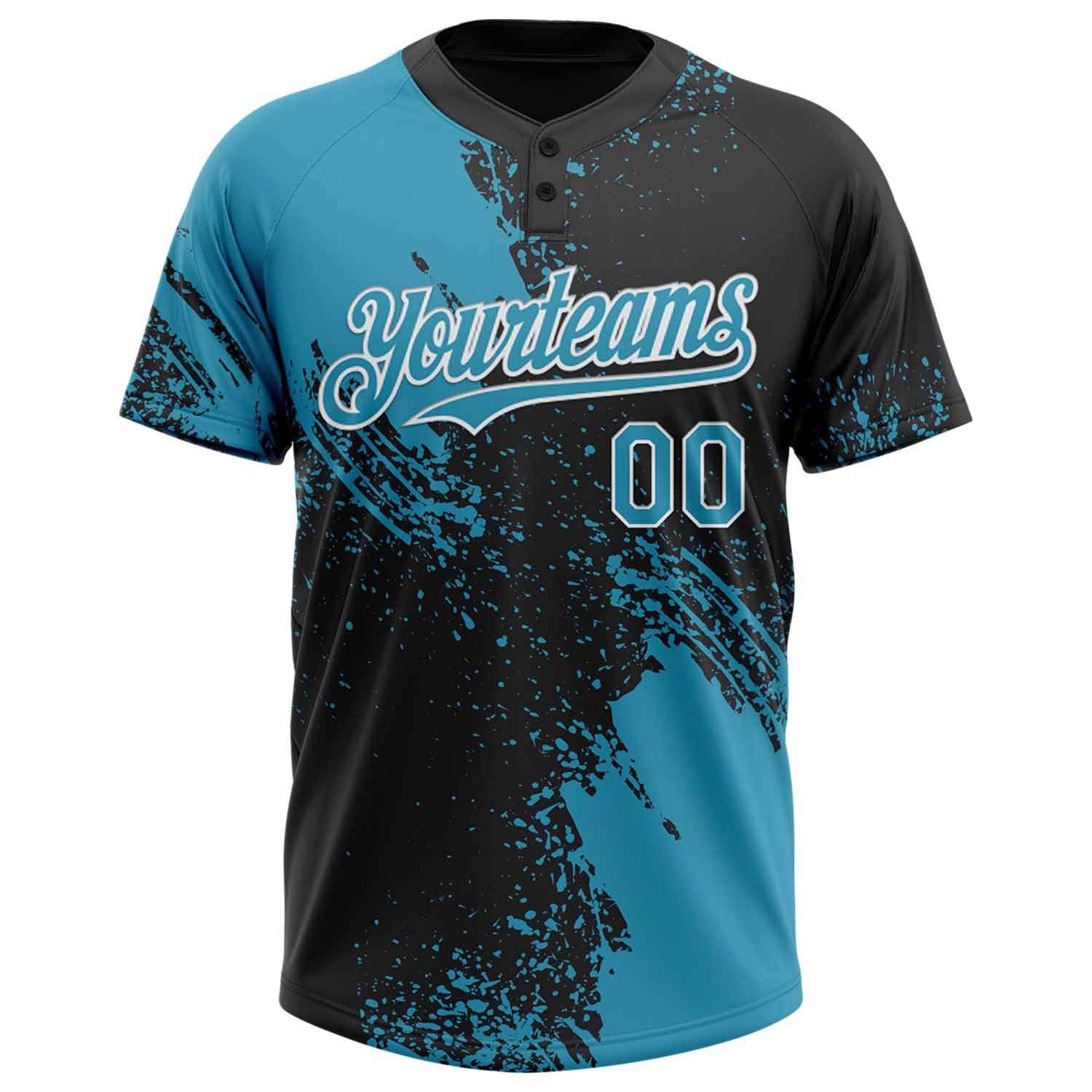 Custom Panther Blue Black-White 3D Pattern Abstract Brush Stroke Two-Button Unisex Softball Jersey