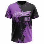 Custom Medium Purple Black-White 3D Pattern Abstract Brush Stroke Two-Button Unisex Softball Jersey