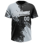 Custom Silver Black-White 3D Pattern Abstract Brush Stroke Two-Button Unisex Softball Jersey
