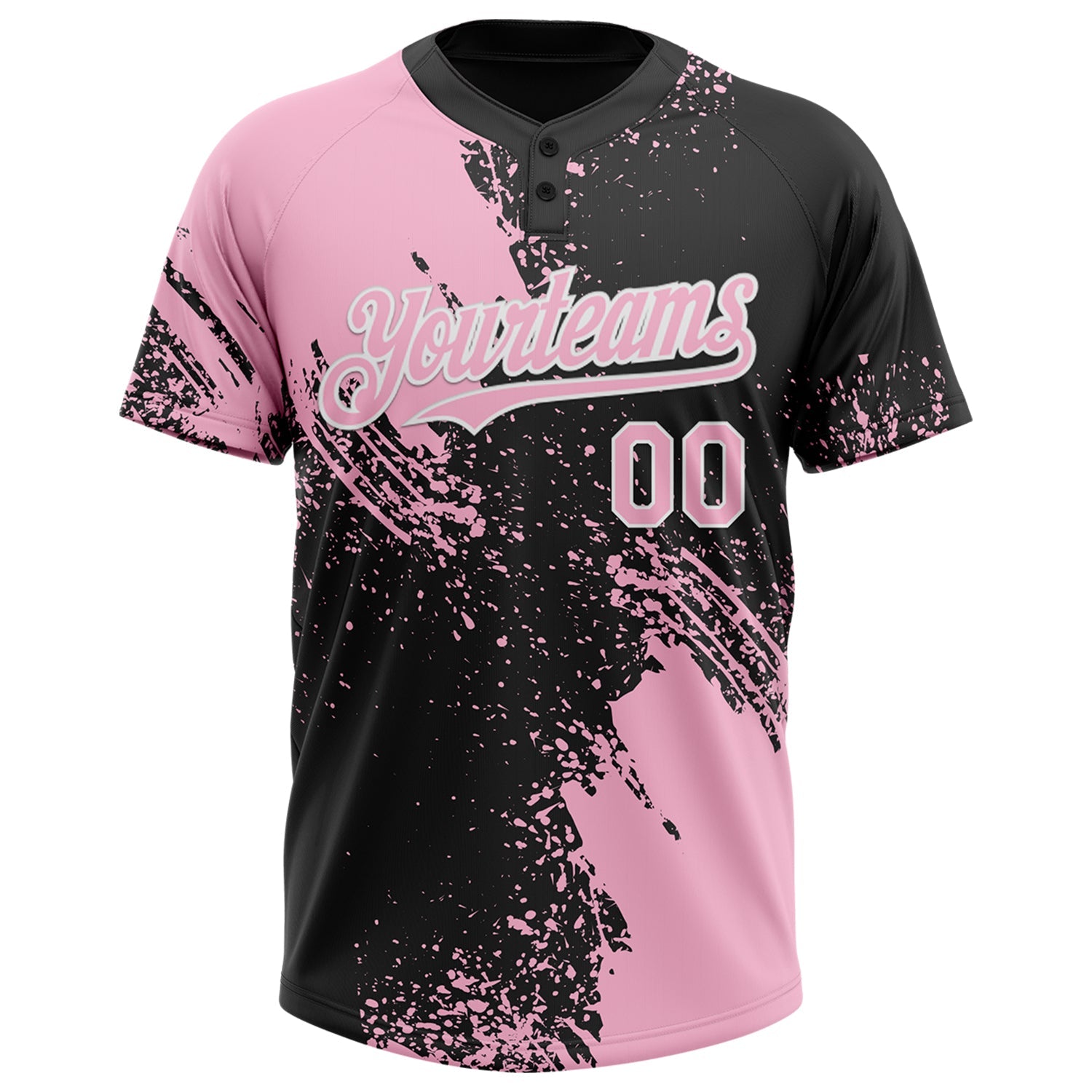 Custom Light Pink Black-White 3D Pattern Abstract Brush Stroke Two-Button Unisex Softball Jersey