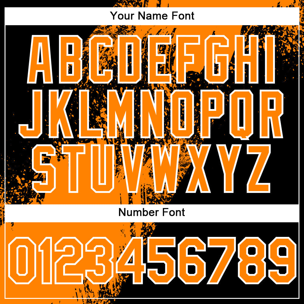 Custom Bay Orange Black-White 3D Pattern Abstract Brush Stroke Two-Button Unisex Softball Jersey