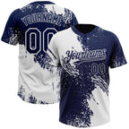 Custom White Navy 3D Pattern Abstract Brush Stroke Two-Button Unisex Softball Jersey