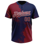 Custom Crimson Navy-White 3D Pattern Abstract Brush Stroke Two-Button Unisex Softball Jersey