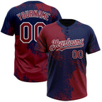 Custom Crimson Navy-White 3D Pattern Abstract Brush Stroke Two-Button Unisex Softball Jersey