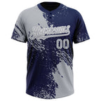 Custom Gray Navy-White 3D Pattern Abstract Brush Stroke Two-Button Unisex Softball Jersey