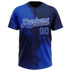 Custom Thunder Blue Navy-White 3D Pattern Abstract Brush Stroke Two-Button Unisex Softball Jersey