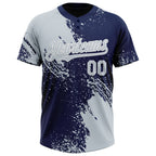 Custom Silver Navy-White 3D Pattern Abstract Brush Stroke Two-Button Unisex Softball Jersey