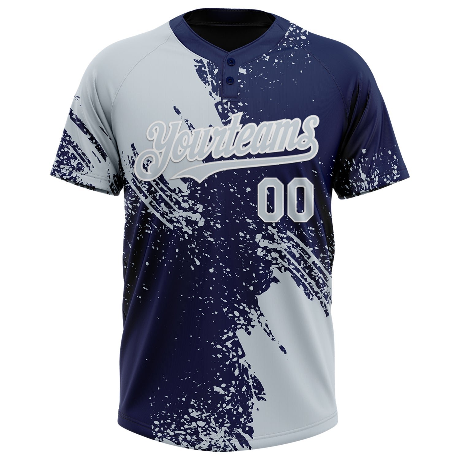 Custom Silver Navy-White 3D Pattern Abstract Brush Stroke Two-Button Unisex Softball Jersey