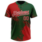 Custom Red Green-White 3D Pattern Abstract Brush Stroke Two-Button Unisex Softball Jersey