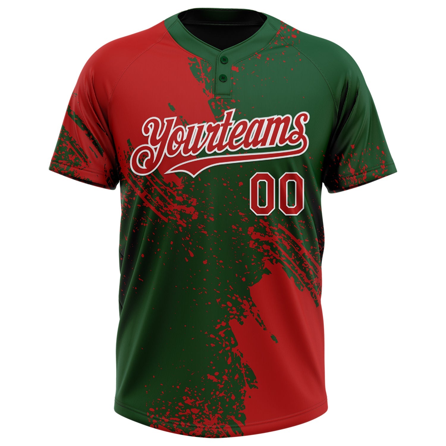 Custom Red Green-White 3D Pattern Abstract Brush Stroke Two-Button Unisex Softball Jersey