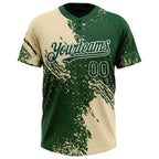 Custom Cream Green-White 3D Pattern Abstract Brush Stroke Two-Button Unisex Softball Jersey