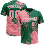 Custom Medium Pink Kelly Green-White 3D Pattern Abstract Brush Stroke Two-Button Unisex Softball Jersey