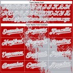 Custom Gray Red-White 3D Pattern Abstract Brush Stroke Two-Button Unisex Softball Jersey