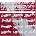 Custom Gray Crimson-White 3D Pattern Abstract Brush Stroke Two-Button Unisex Softball Jersey