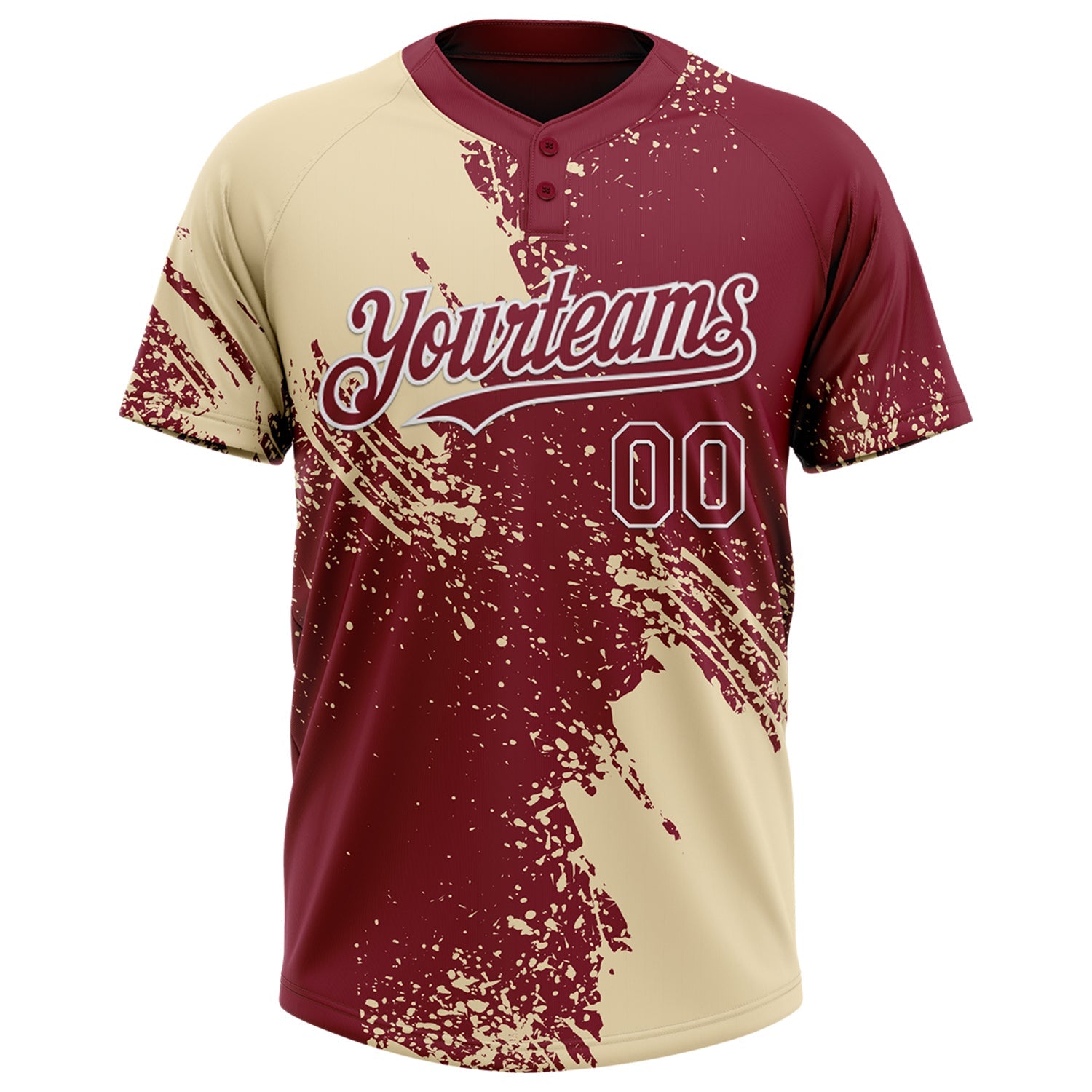 Custom Cream Crimson-White 3D Pattern Abstract Brush Stroke Two-Button Unisex Softball Jersey