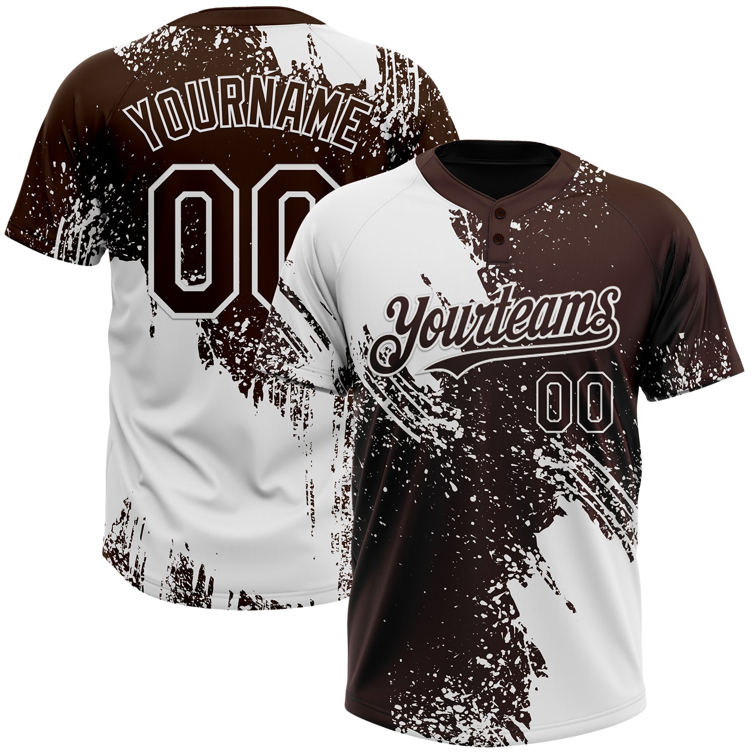 Custom White Brown 3D Pattern Abstract Brush Stroke Two-Button Unisex Softball Jersey
