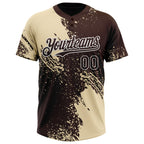 Custom Cream Brown-White 3D Pattern Abstract Brush Stroke Two-Button Unisex Softball Jersey