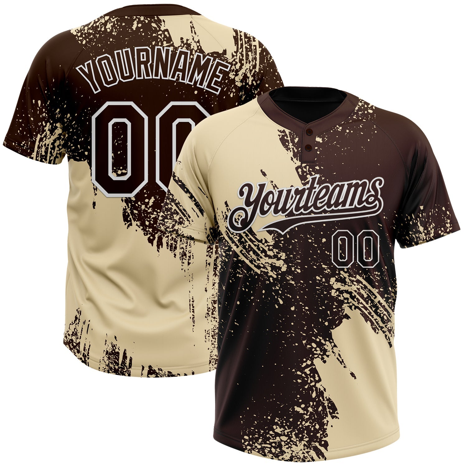 Custom Cream Brown-White 3D Pattern Abstract Brush Stroke Two-Button Unisex Softball Jersey